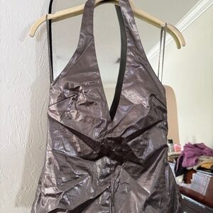 Zara metallic grey leather look halter top